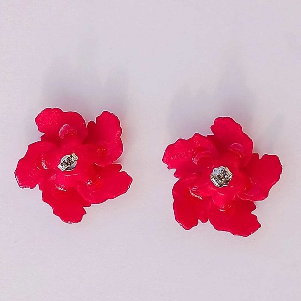 FLOWER EARRINGS floral vintage West Germany pierced pearl Molded Plastic - Picture 3 of 7